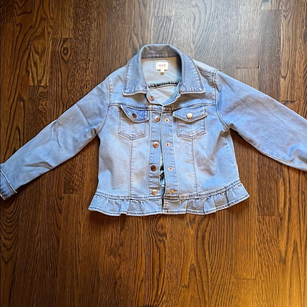 seed Heritage Light Blue Denim Ruffle Hem Kids Jacket